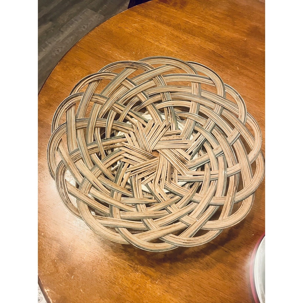 Woven Round basket Boho Rustic Farmhouse Table Decor